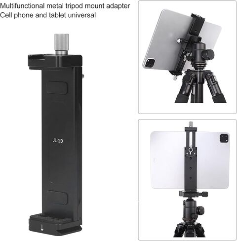 Universal Aluminum Tablet Phone Tripod Mount with Cold Shoe Port, Non Slip Silicone Cushion, Reserved Phone Ports, Wide Compatibility for Stable in Saudi Arabia