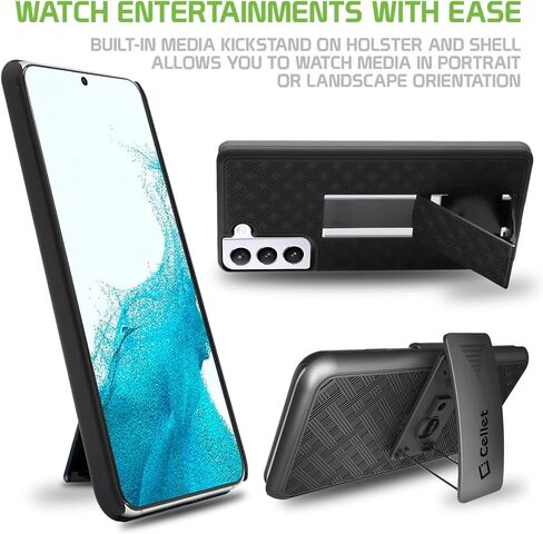 HLSAMS22 - حافظة Cellet Galaxy S22، حافظة هاتف شديدة التحمل مع حامل مدمج ومشبك حزام زنبركي متوافق مع Samsung Galaxy S22 in Saudi Arabia