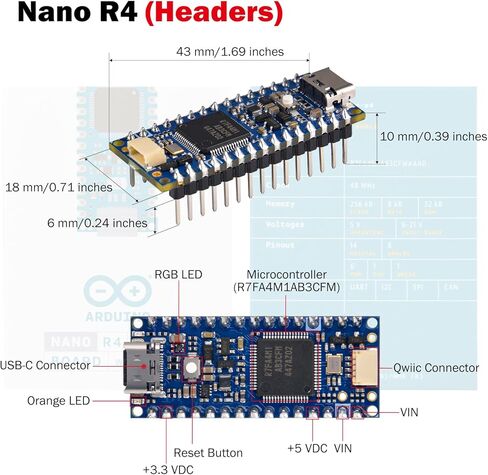 مجموعة GeeekPi DIY لـ Arduino Nano R4 مع رؤوس، مجموعة تعلم إلكترونيات للمبتدئين، تتضمن لوحة تجارب، مصابيح LED، مقاومات، ترانزستورات، أزرار ضغط، أسلاك توصيل، كابل برمجة USB-C، مع برنامج تعليمي in Kuwait