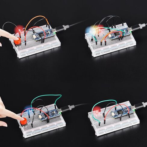 مجموعة GeeekPi DIY لـ Arduino Nano R4 مع رؤوس، مجموعة تعلم إلكترونيات للمبتدئين، تتضمن لوحة تجارب، مصابيح LED، مقاومات، ترانزستورات، أزرار ضغط، أسلاك توصيل، كابل برمجة USB-C، مع برنامج تعليمي in Kuwait