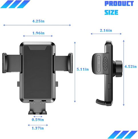 Car Phone Holder Mount, 360° Rotation Adjustable Portable Air Vent Smartphone Mount with Hook Clip, Automobile Interior Dashboard Cell Phone Holder, Universal Fit (Black) in Saudi Arabia
