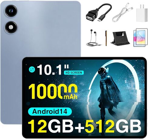 تابلت Android 14 مقاس 10 بوصة، وذاكرة وصول عشوائي 12 جيجابايت + ذاكرة تخزين داخلية 512 جيجابايت، ومعالج 10 نواة، وشبكة 5G وواي فاي، وشاشة FHD، وكاميرا مزدوجة 16 ميجابكسل + 32 ميجابكسل، وعمر بطارية طويل 10000 مللي أمبير في الساعة للعمل والترفيه (أزرق) in Kuwait