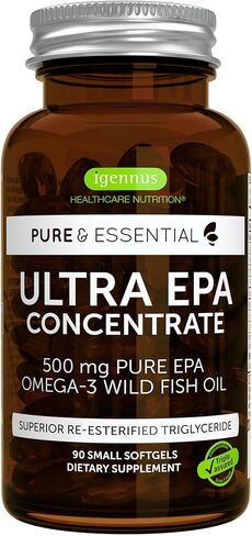Igennus Ultra Pure Omega-3 EPA 500mg, Highly Concentrated IFOS Certified Wild Fish Oil, Advanced rTG Triglyceride Form, Non-GMO, 180 Small Softgels in Saudi Arabia
