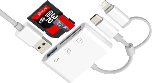 قارئ بطاقة SD لهاتف iPhone 17 16 15 14 Pro Lightning USB C إلى USB Micro SD لملحقات Apple ذاكرة الكاميرا الرقمية TF OTG Hub محول منفذ لجهاز Ipad متوافق مع قابس مقسم Samsung in Kuwait