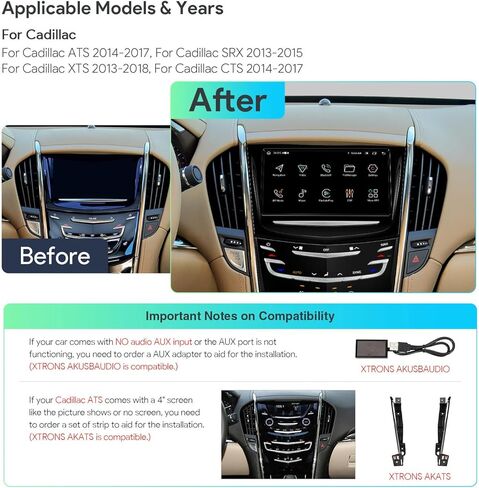 XTRONS 8 Inch Android 14 Car Stereo for Cadillac ATS SRX XTS CTS with Motorized Faceplate Storage Compartment, IPS Touch Screen Global 4G GPS Navigation Support Wireless Car Play Android Auto (4+64GB) in Saudi Arabia