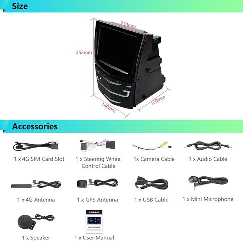 XTRONS 8 Inch Android 14 Car Stereo for Cadillac ATS SRX XTS CTS with Motorized Faceplate Storage Compartment, IPS Touch Screen Global 4G GPS Navigation Support Wireless Car Play Android Auto (4+64GB) in Saudi Arabia