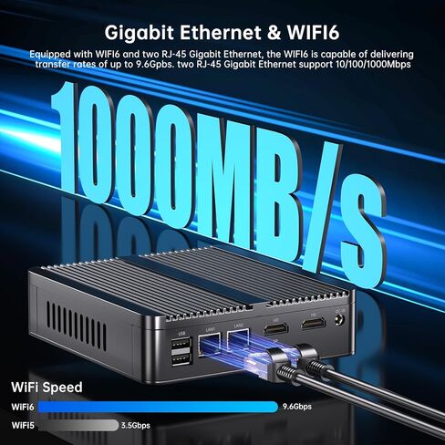 Thdeukoty Industrial Mini PC N150 (يصل إلى 3.6 جيجا هرتز)، نظام Win 11 Pro المثبت مسبقًا، 16 جيجا DDR4 RAM 256 جيجا Pcie M.2 SSD، WIFI6/BT5.2/USB3.0/RJ45/COM Ports/VESA، كمبيوتر بدون مروحة in Kuwait