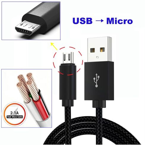 Replacement Fast Charging Charger Braided Cable Compatible with for Kindle Paperwhite, Kindle Fire, Amazon Fire Tablet, Fire 7 HD 8 10 Plus Tablet. (5 Ft Black) in Saudi Arabia