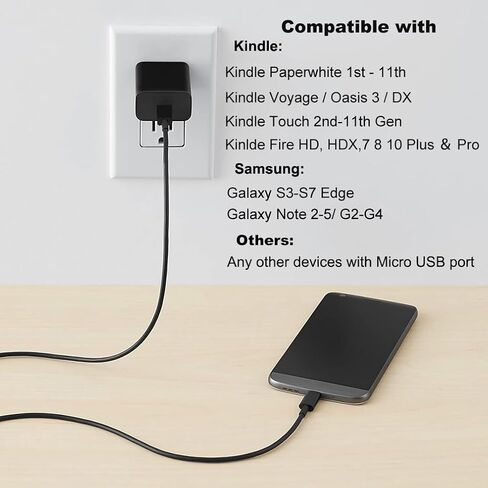 Replacement Fast Charging Charger Braided Cable Compatible with for Kindle Paperwhite, Kindle Fire, Amazon Fire Tablet, Fire 7 HD 8 10 Plus Tablet. (5 Ft Black) in Saudi Arabia