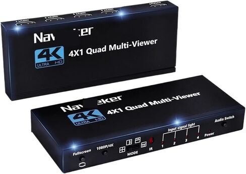 KVM HDMI-Compatible Multiviewer 4K 4 in 1 Out 1080P Quad Screen Multi Viewer HDMI Multi-Viewer Seamless Switch with IR(ZY-AQF41K,UK Power Plug) in Saudi Arabia
