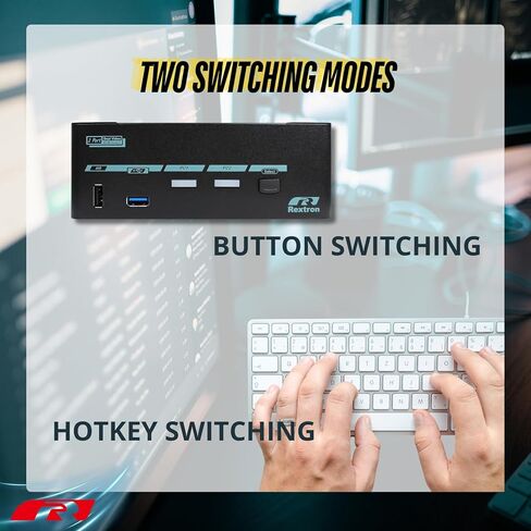 Rextron 8K DisplayPort 1.4 KVM Switch for 2 Computers 2 Monitors, USB 3.2 Gen 2 (10 Gbps), HDCP 2.2 Compliant, EDID Emulator, HDR, Deep Color, Plug & Play, Ideal for Office and Gaming, PAAG-ET3122B in Saudi Arabia