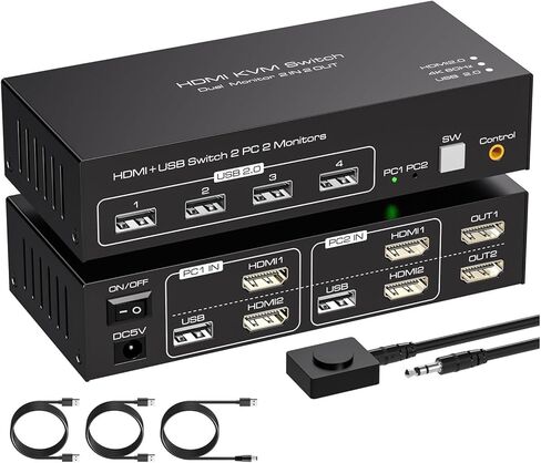 HDMI KVM Switch 2 Monitors Computers 4K@60Hz USB Switches Port for PC or Laptop Share Dual Monitor and 1 Set of Keyboa in Saudi Arabia