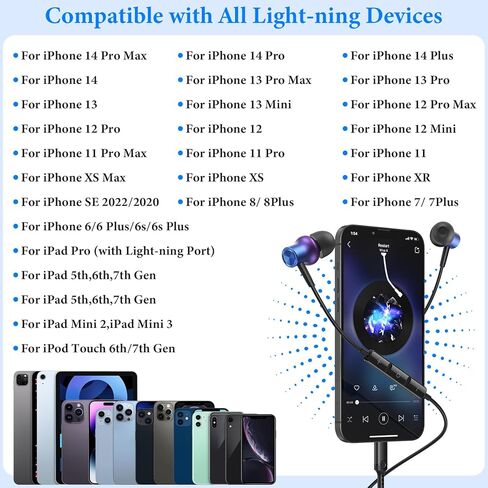 ACANDYA Wired Headphones for Apple iPhone 14 13 Pro MFi-Certified Cord Earbuds for iPhone 12 Pro Max 11 XS Max XR XS SE 8 Plus Earphones Built-in Microphone Volume Control Magnetic Headsets Purple in Saudi Arabia