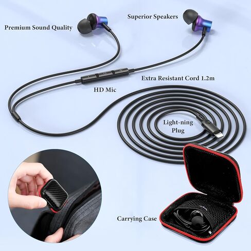 ACANDYA Wired Headphones for Apple iPhone 14 13 Pro MFi-Certified Cord Earbuds for iPhone 12 Pro Max 11 XS Max XR XS SE 8 Plus Earphones Built-in Microphone Volume Control Magnetic Headsets Purple in Saudi Arabia