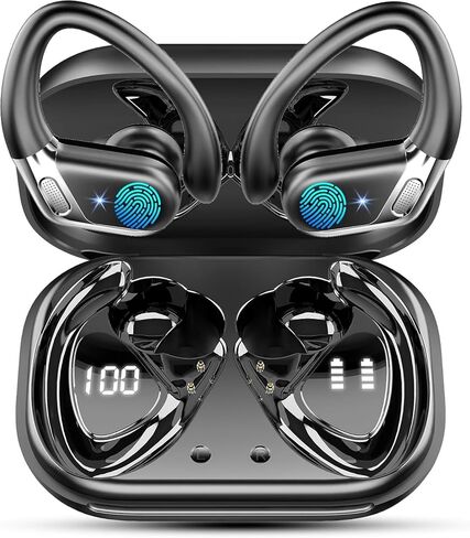 Wireless Earbuds, 2026 Bluetooth 5.4 Headphones Sport, Bluetooth Earbuds with ENC Noise Canceling Mic, 65H Stereo Wireless Headphones IP7 Waterproof with Earhooks, Dual LED Display for Workout/Running in Kuwait