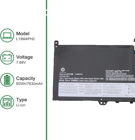 استبدال بطارية الكمبيوتر المحمول L19M4PH2 60Wh لجهاز Lenovo Yoga 9-14ITL5 Yoga 9i (14 بوصة) سلسلة 2 في 1 للكمبيوتر المحمول 5B10Z33896 L19C4PH2 5B10Z33895 أسود 7.68 فولت 7630 مللي أمبير في الساعة in Kuwait
