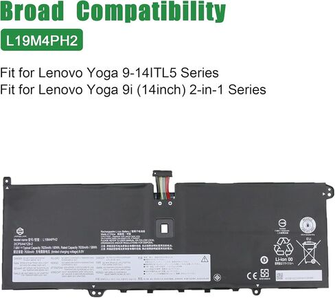 استبدال بطارية الكمبيوتر المحمول L19M4PH2 60Wh لجهاز Lenovo Yoga 9-14ITL5 Yoga 9i (14 بوصة) سلسلة 2 في 1 للكمبيوتر المحمول 5B10Z33896 L19C4PH2 5B10Z33895 أسود 7.68 فولت 7630 مللي أمبير في الساعة in Kuwait