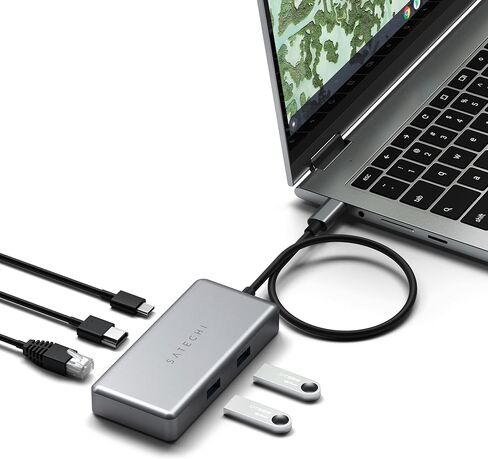 محول Satechi 5 في 1 USB-C متعدد المنافذ لجهاز Chromebook مع Gigabit Ethernet و4K HDMI (60 هرتز)، وشحن USB-C PD (96W) و2 USB-A 3.0 - رمادي فلكي in Kuwait