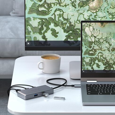 محول Satechi 5 في 1 USB-C متعدد المنافذ لجهاز Chromebook مع Gigabit Ethernet و4K HDMI (60 هرتز)، وشحن USB-C PD (96W) و2 USB-A 3.0 - رمادي فلكي in Kuwait