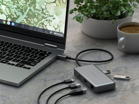 محول Satechi 5 في 1 USB-C متعدد المنافذ لجهاز Chromebook مع Gigabit Ethernet و4K HDMI (60 هرتز)، وشحن USB-C PD (96W) و2 USB-A 3.0 - رمادي فلكي in Kuwait