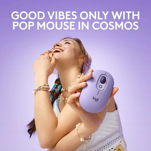 ماوس Logitech POP، ماوس لاسلكي مع رموز تعبيرية قابلة للتخصيص، تقنية SilentTouch، تمرير دقيق/سريع، تصميم مضغوط، بلوتوث، أجهزة متعددة، متوافق مع نظام التشغيل - Cosmos (متجدد) in Kuwait