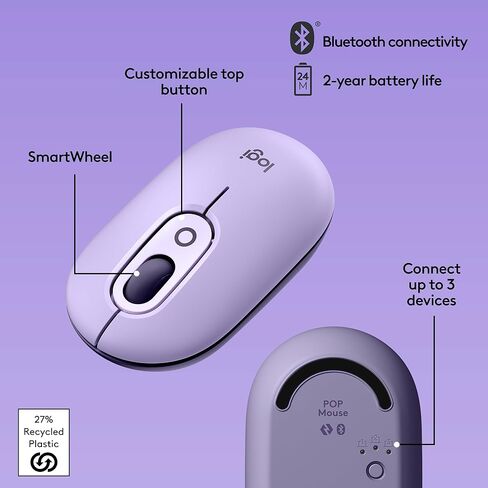 ماوس Logitech POP، ماوس لاسلكي مع رموز تعبيرية قابلة للتخصيص، تقنية SilentTouch، تمرير دقيق/سريع، تصميم مضغوط، بلوتوث، أجهزة متعددة، متوافق مع نظام التشغيل - Cosmos (متجدد) in Kuwait