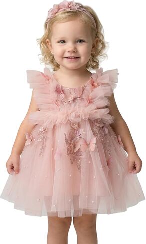 LalaMira Baby Girls Butterfly Birthday Dress Tulle Toddler Flower Girl Dress for First Birthday Wedding Party Photo Shoot in Kuwait