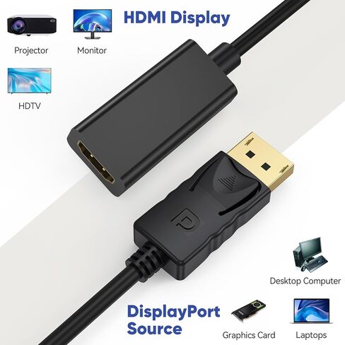 4K Display Port to HDMI Adapter 5-Pack, Uni-Directional DisplayPort (DP) to HDMI Adapter Male to Female Converter Compatible with Laptop/Computer/AMD/NVIDIA, Monitor/HDTV/Projector in Saudi Arabia