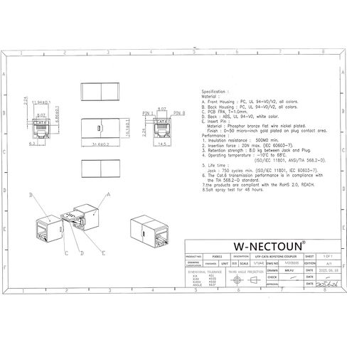 CAT6 RJ45 قارنات التوصيل كيستون 25 حزمة، القط 6 مقابس حجر الزاوية، مقابس إيثرنت كيستون أنثى إلى أنثى، قارنات UTP RJ45 أو لوحة التصحيح، لوحة الحائط، أسود in Kuwait