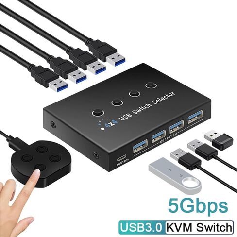 USB KVM Switch Adapter USB 3.0 Switcher 4 Input 4 Output Share Controller Hub for Laptop Computer Printer Keyboard Mouse Display(USB3.0) in Saudi Arabia