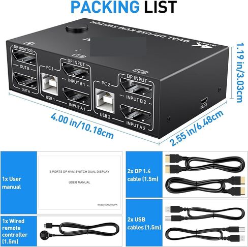 8K 4K Dual Monitor KVM Switch,Displayport 1.4 2 Monitors Computers Supper 8K@30Hz 4K@144Hz Share USB .0 Devices in Saudi Arabia