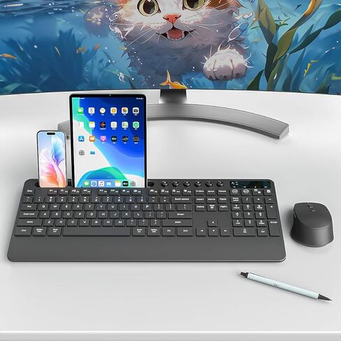 Wireless Keyboard and Mouse Combo, Full-Size Typewriter Keyboard with Phone Holder, Palm Rest,Sleep Mode, Click Soft, 2.4GHz Cordless Connection for Windows/PC/Laptop (Black) in Saudi Arabia