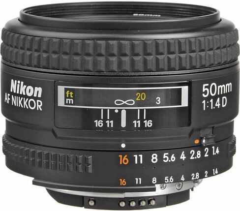 Nikon AF NIKKOR 50mm f/1.4D Lens (1902) + 64GB Memory Card + Filter Kit + Backpack + Card Reader + Corel Photo Software + Flex Tripod + Memory Wallet + Cap Keeper + Cleaning Kit in Saudi Arabia