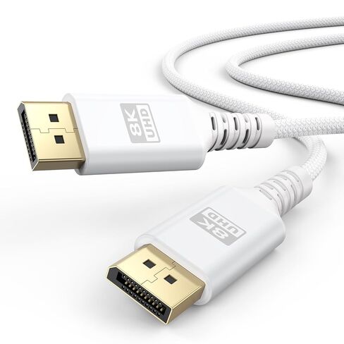 كابل DisplayPort أبيض 8K بطول 6.6 أقدام، منفذ عرض 1.4 كابل DP (8K@60 هرتز، 5K@60 هرتز، 4K@144 هرتز، 2K@240 هرتز، HDR) لشاشة الألعاب، الكمبيوتر المحمول، بطاقة الرسومات in Saudi Arabia