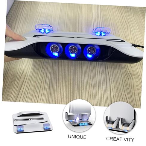حامل تبريد متعدد الأغراض من HOMSFOU لشاحن وحدة التحكم، محور USB، مؤشر LED، دوران هواء فعال، قاعدة شحن مزدوجة لوحدات التحكم بالألعاب، أبيض in Kuwait