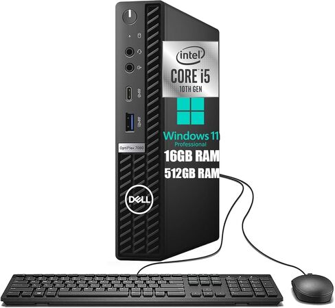 Dell OptiPlex 7080 Micro Desktop Computer PC, 10th Gen Intel Core i5-10500T, 16GB DDR4 RAM 512GB SSD, Keyboard & Mouse, 2 DisplayPort, Type-C, Windows 11 Pro (Renewed) in Kuwait