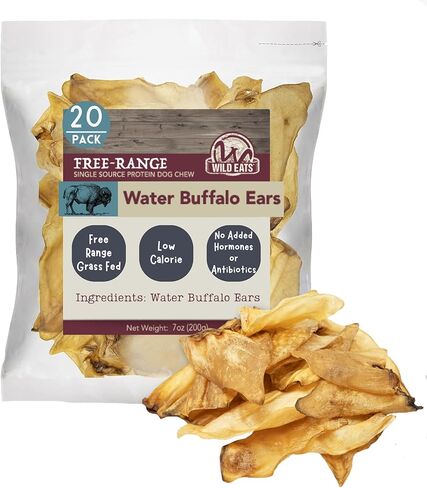 Wild Eats Water Buffalo All Natural Ear Dog Chews, Dog Treats & Dog Snacks - 20 Piece Value Pack (Grain Free Dog Treats - Great Alternative to Pig Ears, Cow Ears, Dog Bones & Rawhides for Dogs) in Kuwait