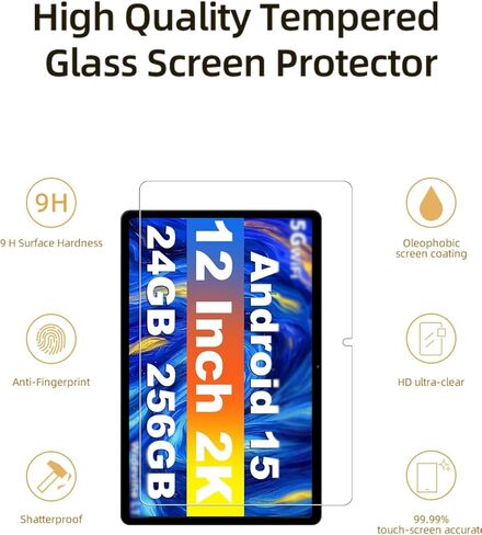 واقي شاشة لجهاز JJGJ TAB9 اللوحي مقاس 12 بوصة Android 15، طبقة من الزجاج المقوى المقاوم للخدش عالي الدقة لحماية السقوط JJGJ TAB9، حساس للمس، مضاد لبصمات الأصابع، عبوة من قطعتين. in Kuwait