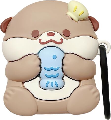 Case Compatible with AirPods Pro 3 2025, Cute Kawaii Otter Design Case Cover, Portable Soft Silicone Wireless Charging Earphone Shockproof Protector with Hook in Saudi Arabia