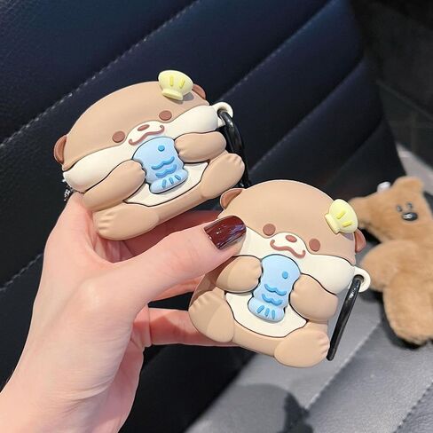 Case Compatible with AirPods Pro 3 2025, Cute Kawaii Otter Design Case Cover, Portable Soft Silicone Wireless Charging Earphone Shockproof Protector with Hook in Saudi Arabia