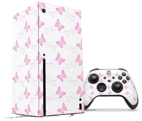 WraptorSkinz Skin Decal Vinyl Wrap compatible with the XBOX Series X Console and Controller - Pastel Butterflies Pink on White (GAMING CONSOLE NOT INCLUDED) in Saudi Arabia