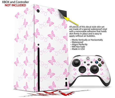 WraptorSkinz Skin Decal Vinyl Wrap compatible with the XBOX Series X Console and Controller - Pastel Butterflies Pink on White (GAMING CONSOLE NOT INCLUDED) in Saudi Arabia