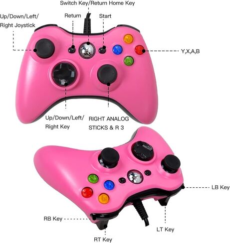 قطعة بديلة للوحة الألعاب السلكية USB لوحدة التحكم Xbox 360 /Slim لنظام التشغيل Windows 7/8/10 دعم وحدة تحكم Microsoft PC للعبة Steam (وردي) in Saudi Arabia