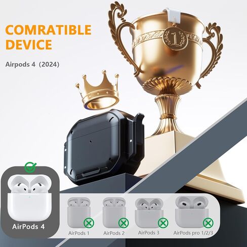 حافظة AirPods 4 مع قفل وحلقة تسلق، [IP68 مقاومة للماء] [حماية من الدرجة العسكرية] حافظة مقاومة للصدمات لكامل الجسم مع حامل هاتف لـ AirPods 4rd Gen مع مجموعة تنظيف (أسود) in Saudi Arabia