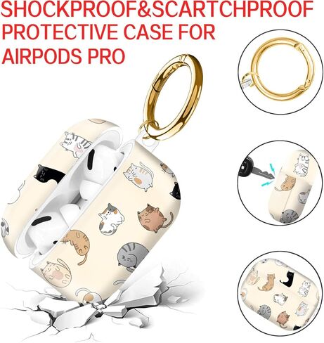 Compatible with AirPod Pro Case 2nd/1st Gen (2023/2022/2019),Shockproof Protective Cover with Keychain for Women,Cute Charging Case for Airpod Pro 2/1(Cute Colorful Cat) in Saudi Arabia