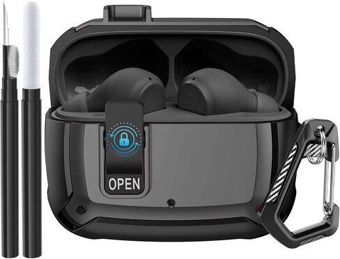 Compatible JBL Vibe Beam/Beam 2 Case 2025 Lock Clip for Men Women, Military Shell JBL Vibe Beam/200TWS Cover Protective Armor Skin with with Cleaner Kit & Carabiner, Black in Saudi Arabia