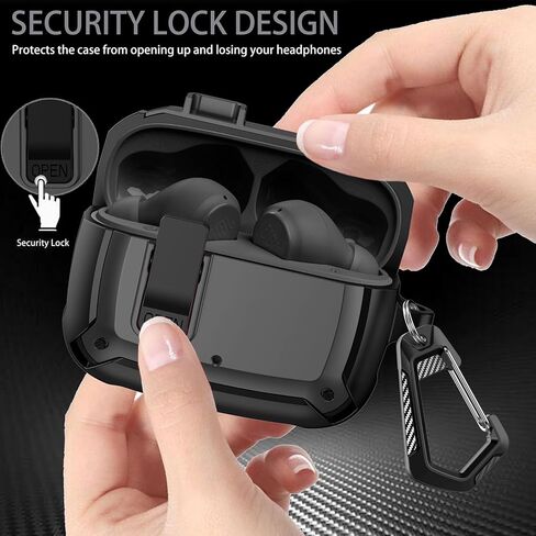 Compatible JBL Vibe Beam/Beam 2 Case 2025 Lock Clip for Men Women, Military Shell JBL Vibe Beam/200TWS Cover Protective Armor Skin with with Cleaner Kit & Carabiner, Black in Saudi Arabia