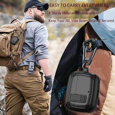 Compatible JBL Vibe Beam/Beam 2 Case 2025 Lock Clip for Men Women, Military Shell JBL Vibe Beam/200TWS Cover Protective Armor Skin with with Cleaner Kit & Carabiner, Black in Saudi Arabia