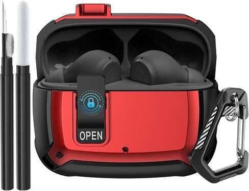 Compatible JBL Vibe Beam/Beam 2 Case 2025 Lock Clip for Men Women, Military Shell JBL Vibe Beam/200TWS Cover Protective Armor Skin with with Cleaner Kit & Carabiner, Black in Saudi Arabia