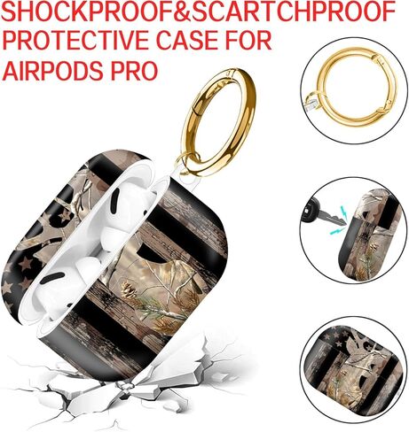 متوافق مع حافظة AirPod Pro الجيل الثاني/الأول (2023/2022/2019)، غطاء واقٍ مقاوم للصدمات مع سلسلة مفاتيح للنساء، حافظة شحن لطيفة لجهاز Airpod Pro 2/1 (غزال العلم الأمريكي المموه) in Saudi Arabia